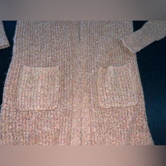 UEC JESSICA SIMPSON PEACH PINK COLOR LONG FUZZY OPEN FRONT CARDIGAN SWEATER SZ S - Picture 4 of 13